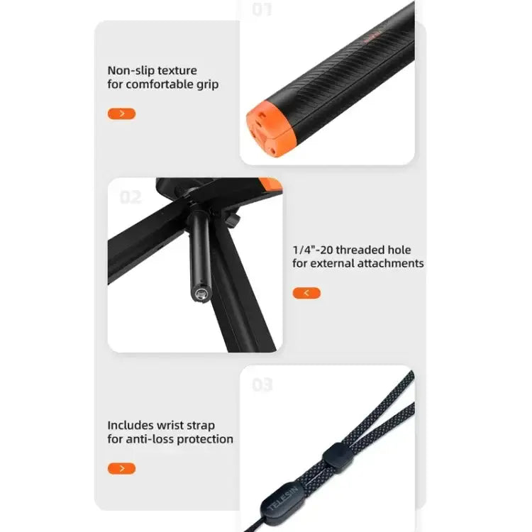 Telesin Flytande Selfiepinne Tripod  220 - 610mm med fäste för GoPro