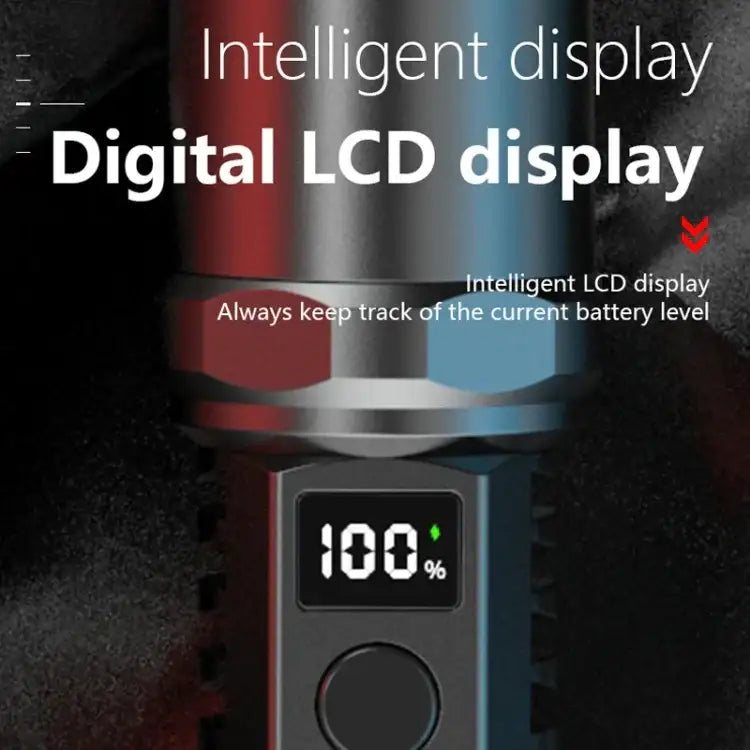 Uppladdningsbar LED ficklampa med zoom och LCD-display – 3000 mAh