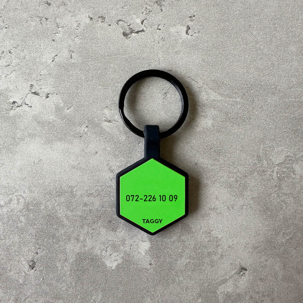 Grön nambricka till hund - Typsnitt Tea