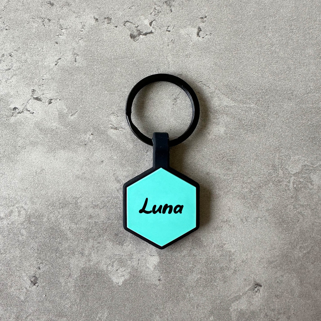 Turkos namnbrika bis hund - Typsnitt Tea