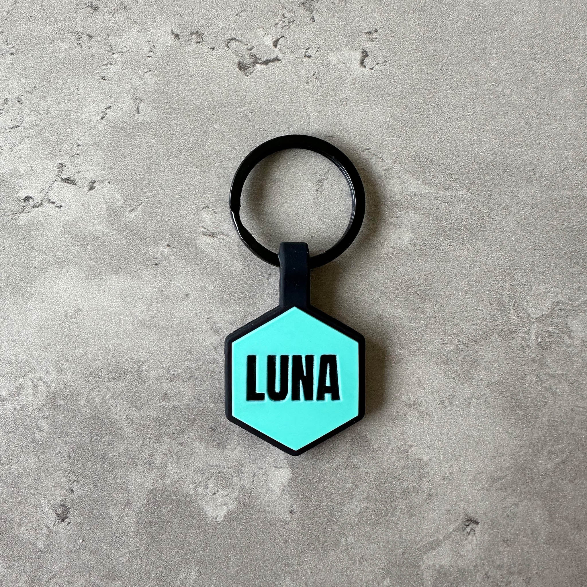 Turkos namnbricka bis hund - Typsnitt Anton