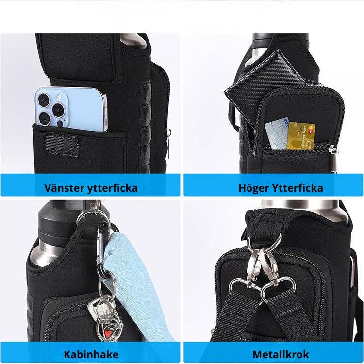 Magnetisch-Vatenflaskväska – träningsväska med fickor &amp; axelrem