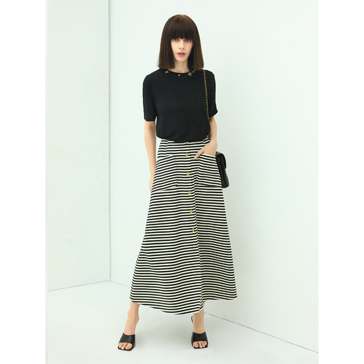 A Line Maxi Striped Skirt-1