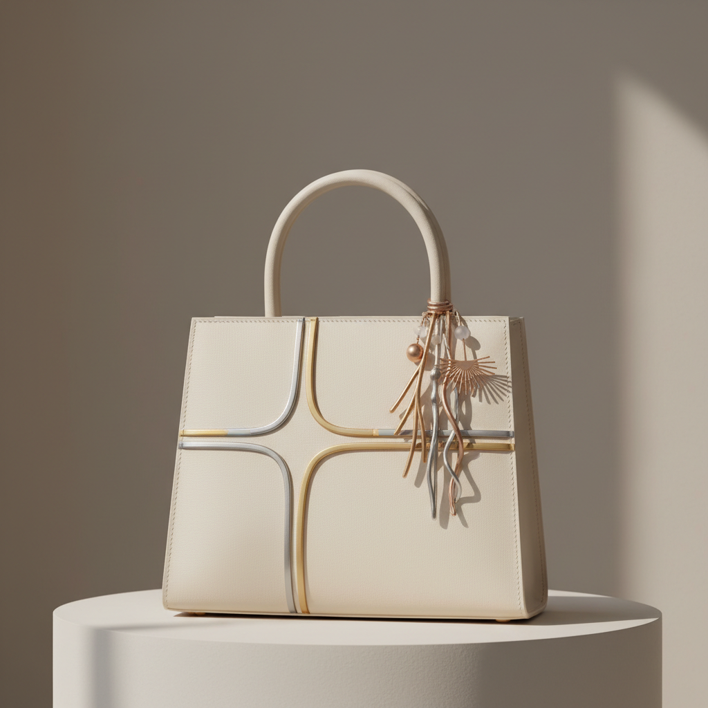 Abstract Linear Top Handle Bag with Everyday Feelings Bag Charms