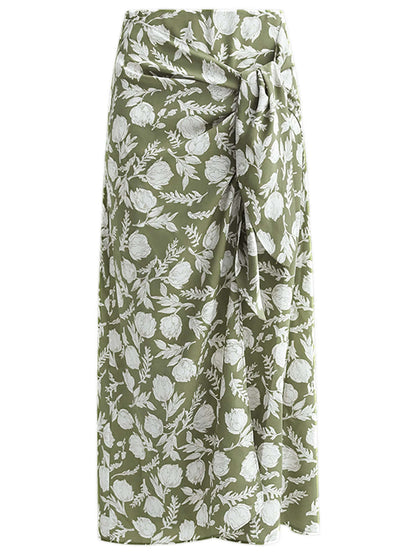 Aesthetic Side Twist Grassland Wrap Skirt-3