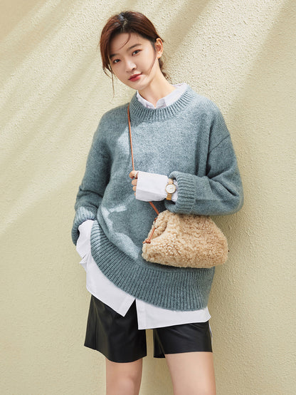 Apricot Beige Furry Double Thin Strap Shoulder Bag-3