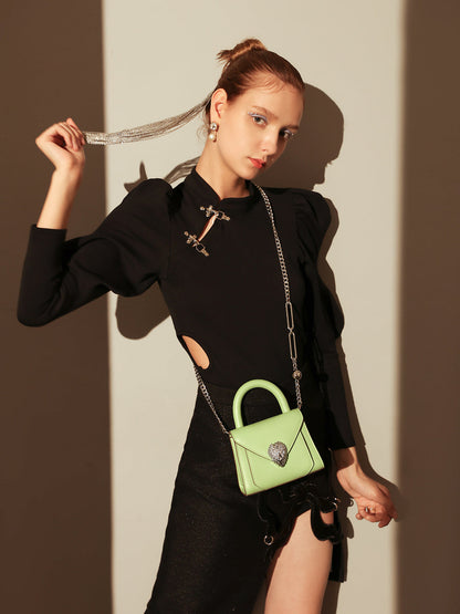 Avant Garde Silver Chain Strap Leather Satchel-1