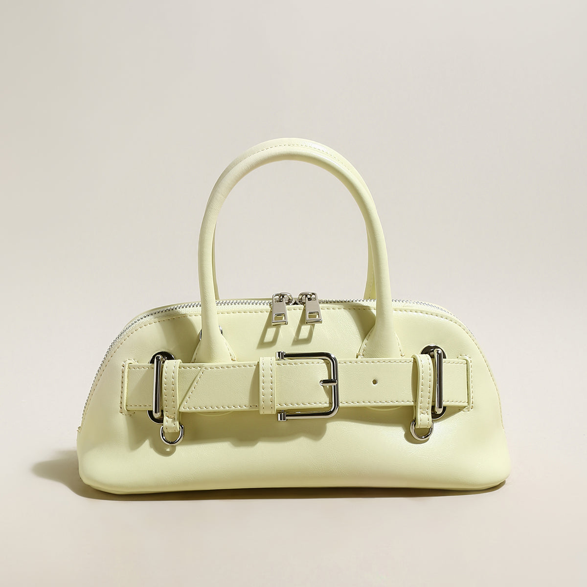 Baguette Belted Clasp Top Handle Bag-6