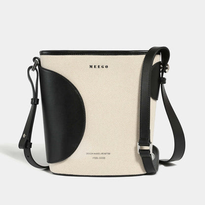 Black and White Colorblock Cross Body Bucket Bag-0
