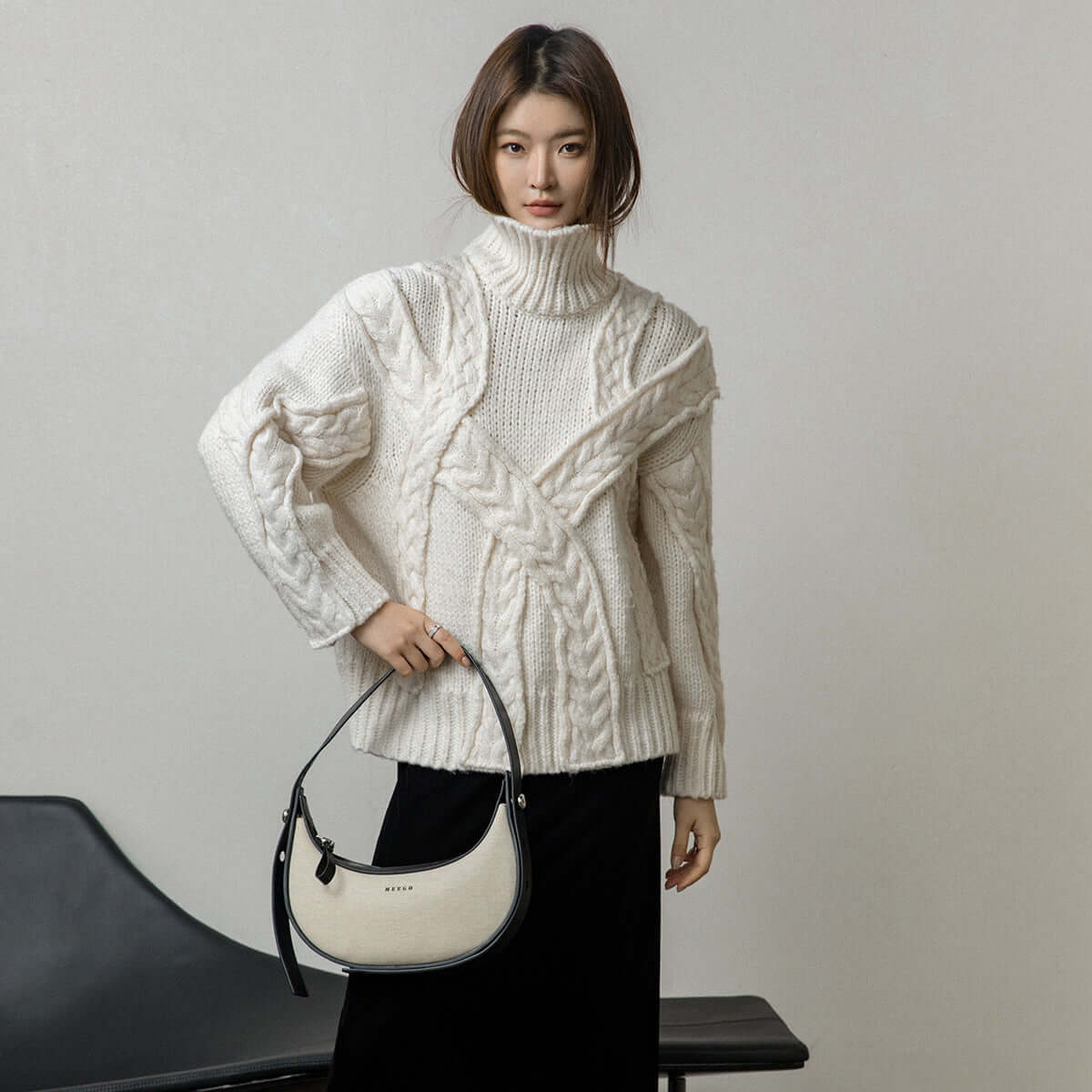 Black and White Crescent Bag-3