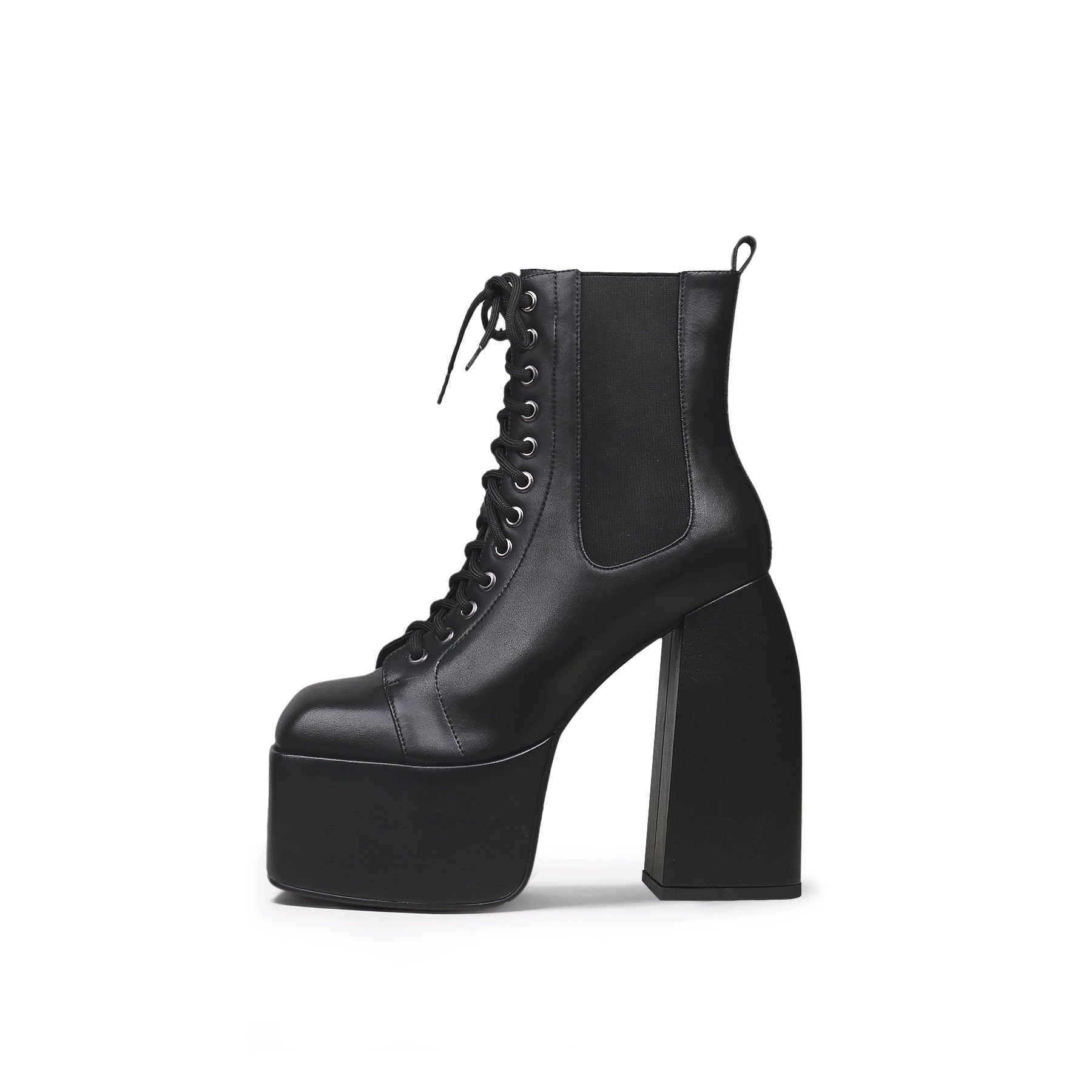 Black Lace-Up Thick Heel Platform Boots-0