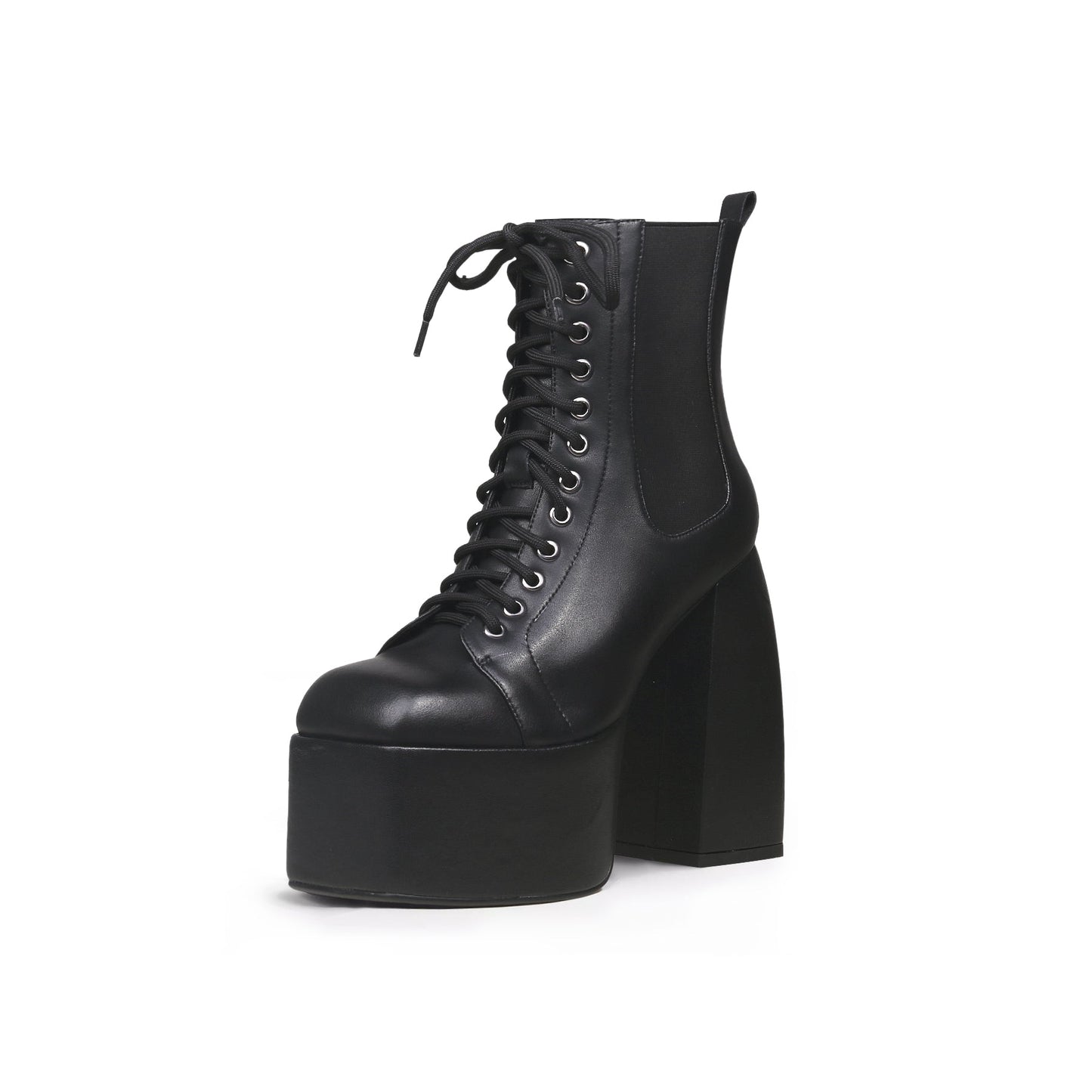 Black Lace-Up Thick Heel Platform Boots-1
