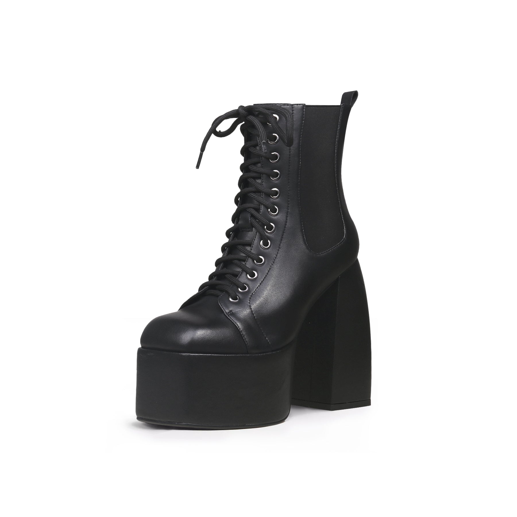 Black Lace-Up Thick Heel Platform Boots-1