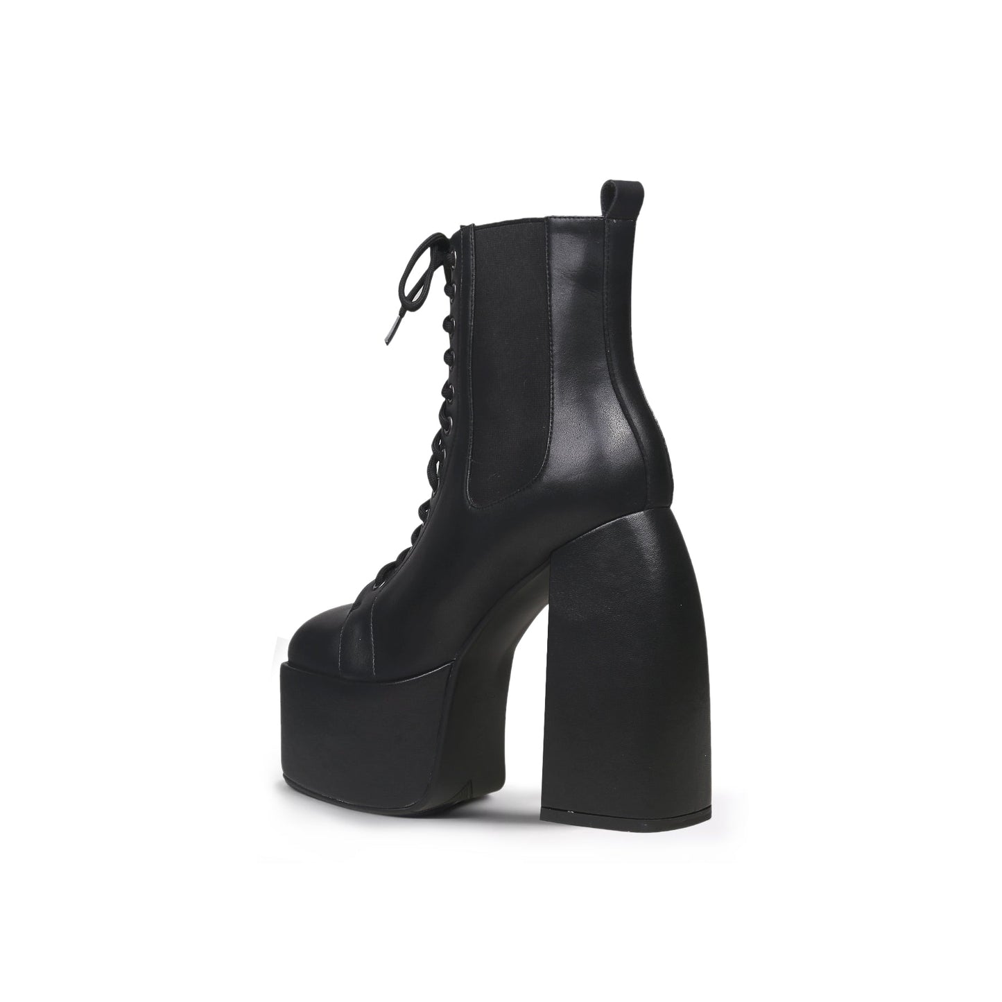 Black Lace-Up Thick Heel Platform Boots-2