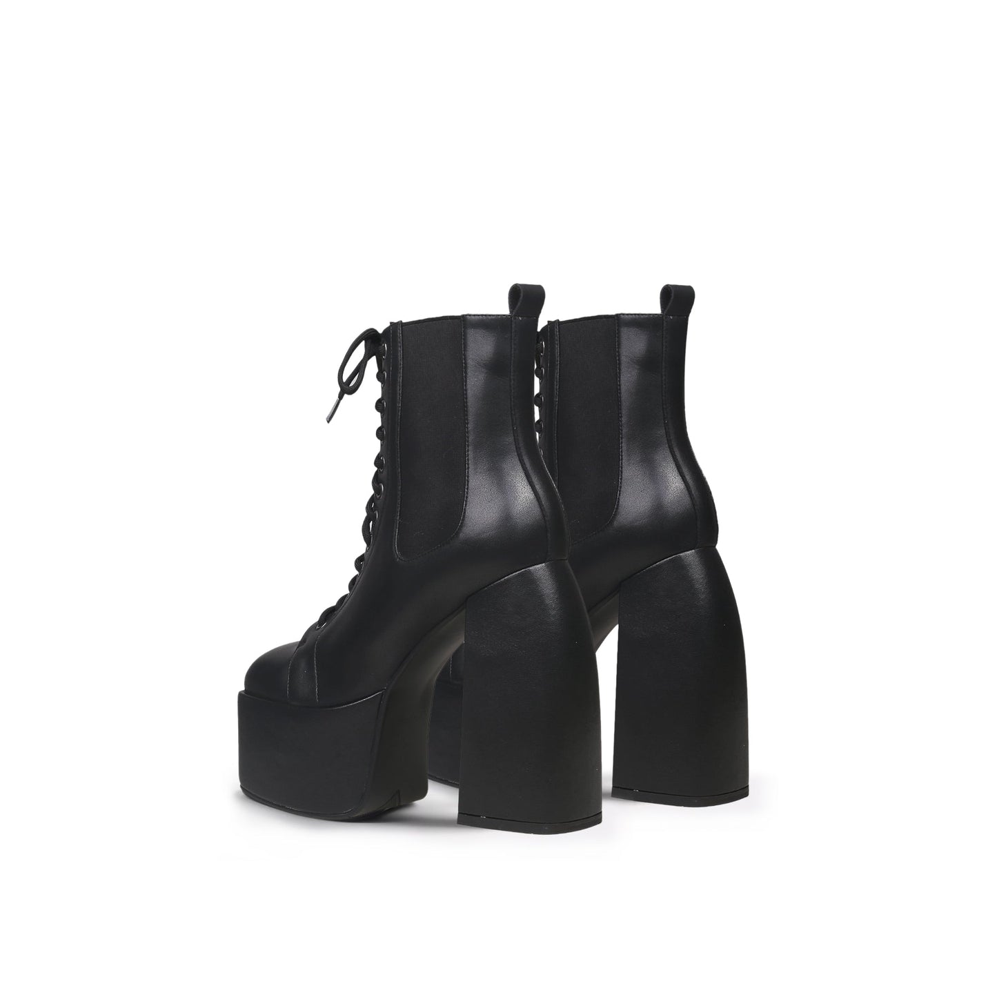 Black Lace-Up Thick Heel Platform Boots-3