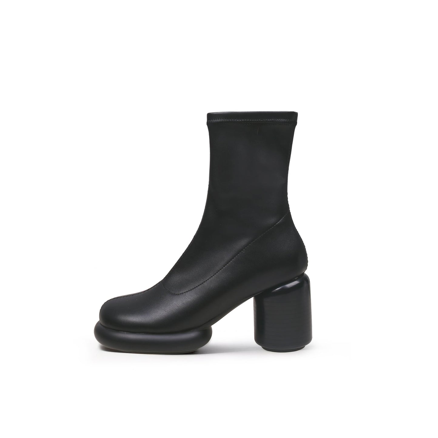 Black Leather Cylindrical Platform Boots-0