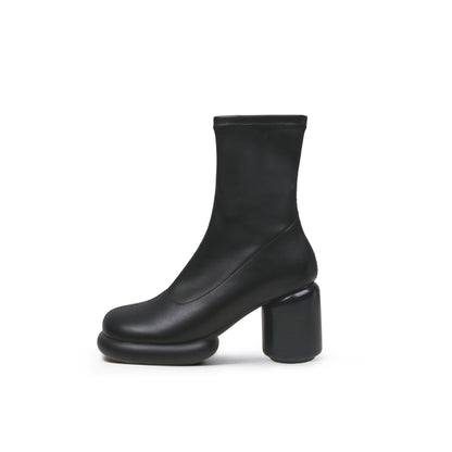 Black Leather Cylindrical Platform Boots-0