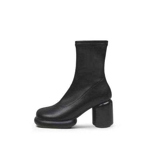 Black Leather Cylindrical Platform Boots-0