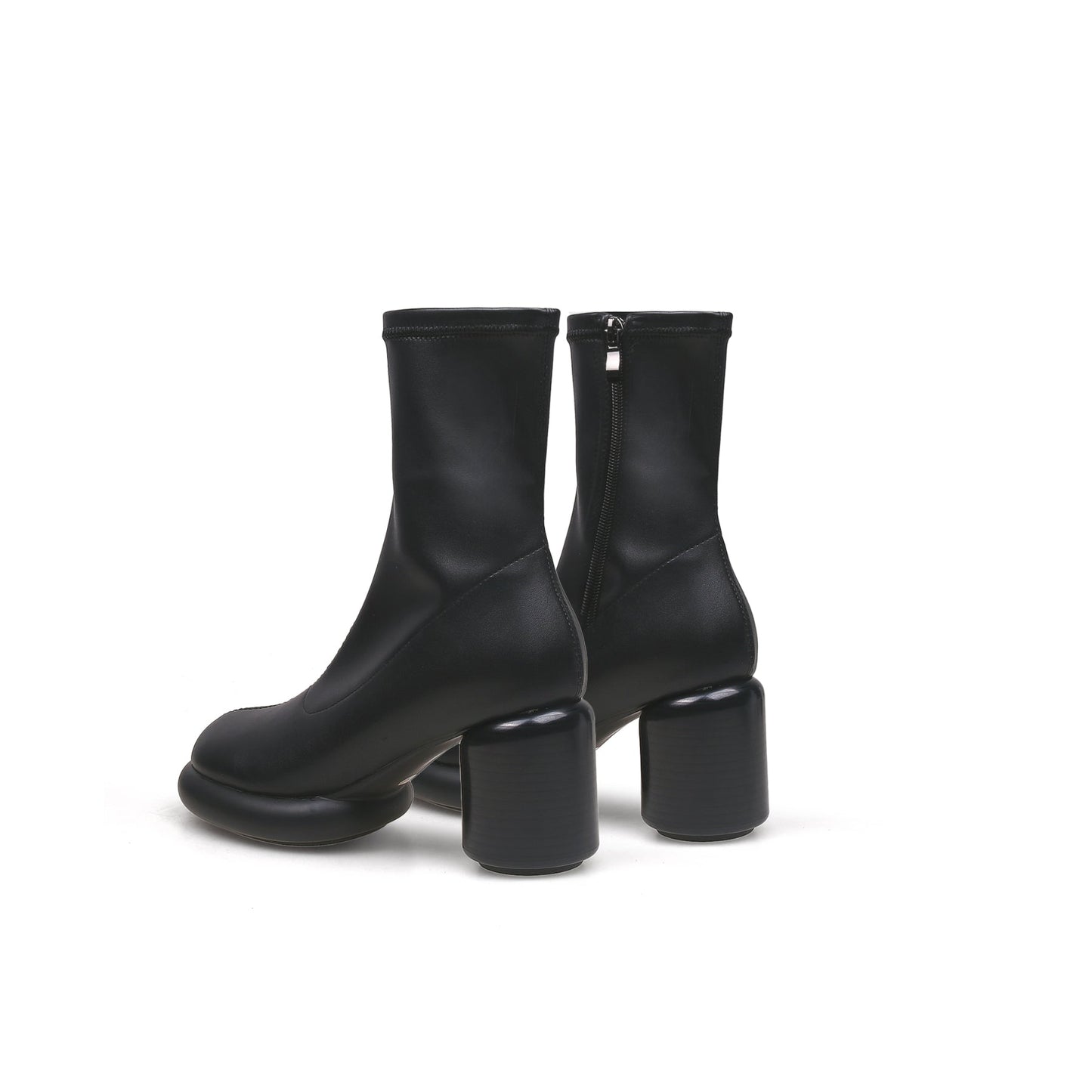 Black Leather Cylindrical Platform Boots-3