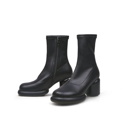 Black Leather Cylindrical Platform Boots-4