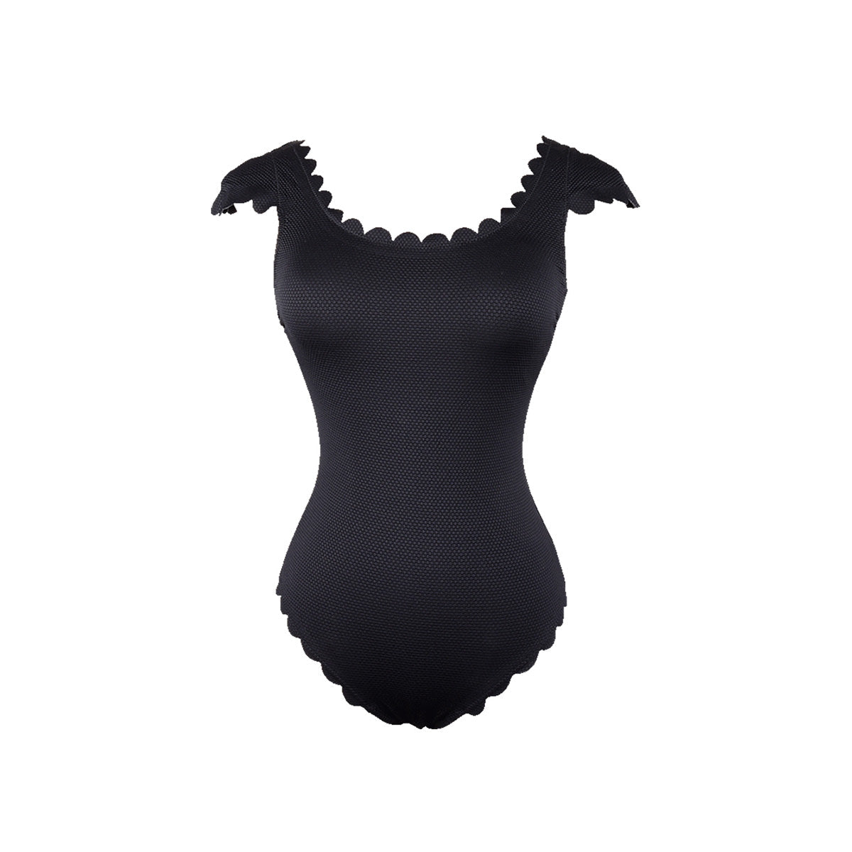 Black One Piece Scallop Trimmed Slimming Swimsuit-3