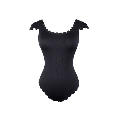 Black One Piece Scallop Trimmed Slimming Swimsuit-3