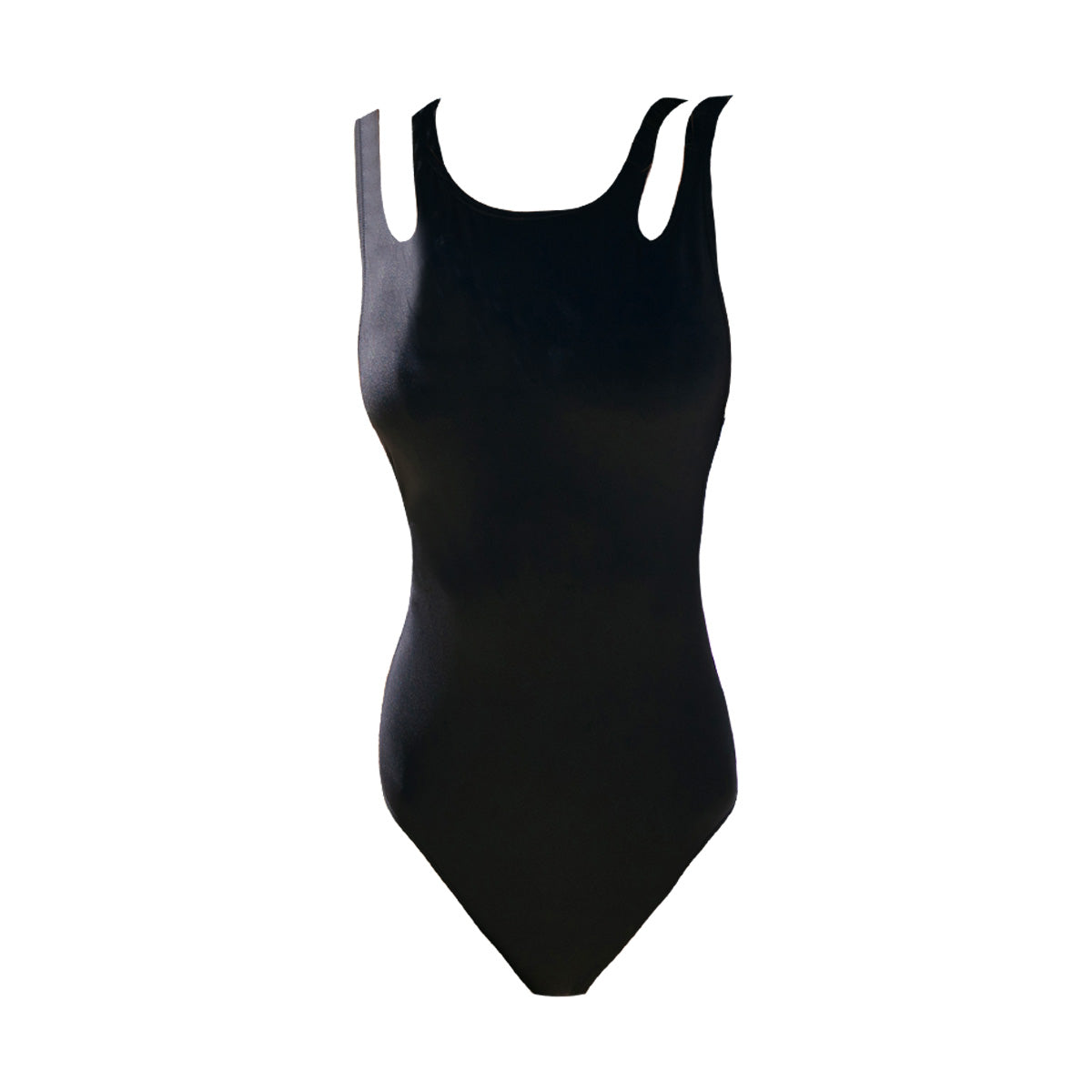 Black One Piece Swimsuit with Cut Out Sleeves-3