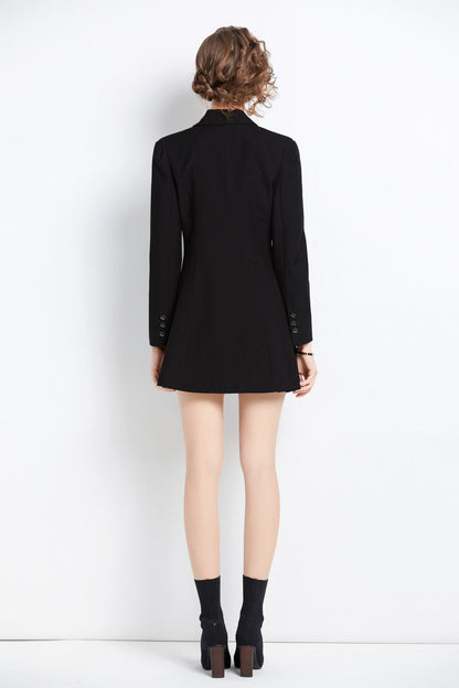 Black Pleated Cocktail Business Blazer Dress-3