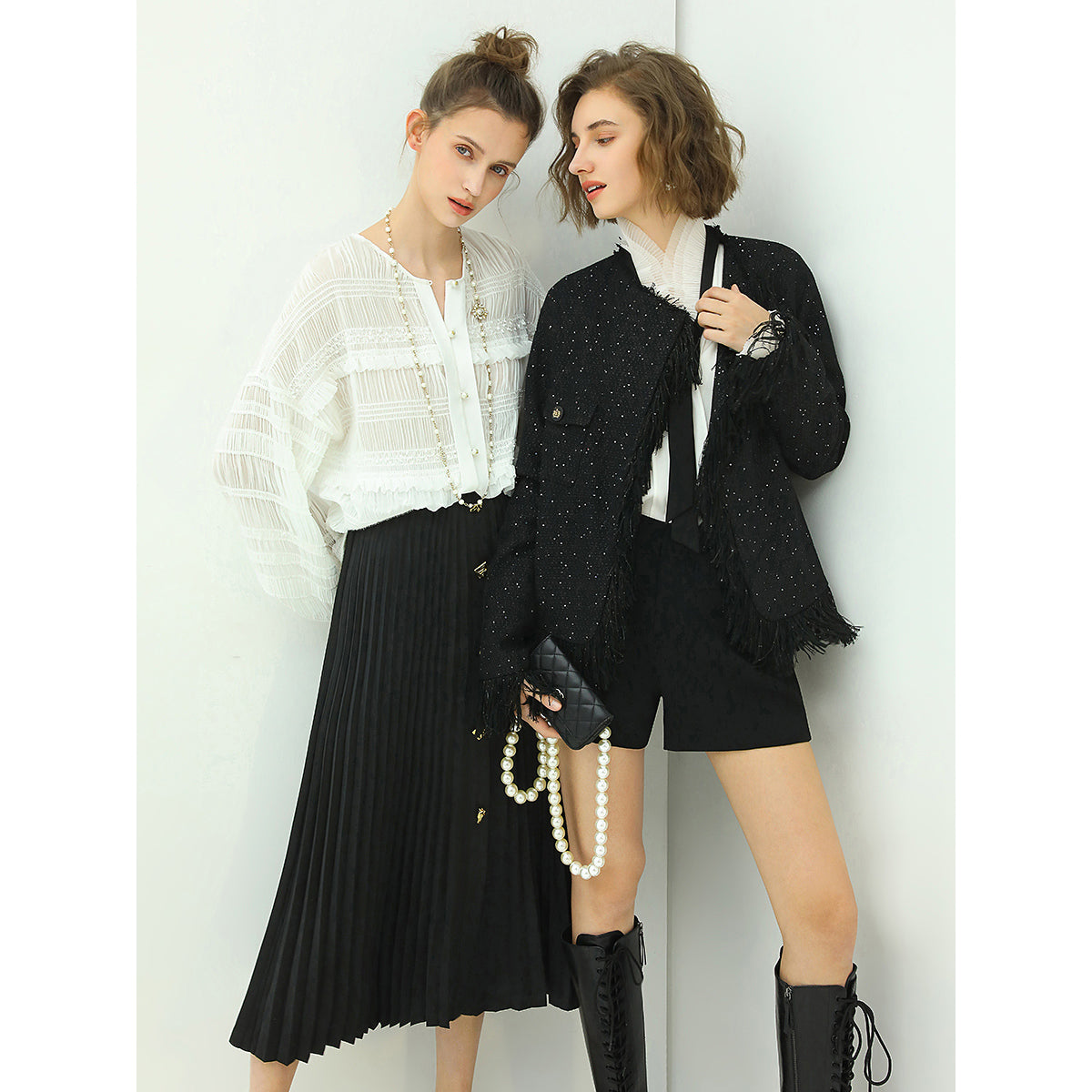 Black Pleated Skirt With Gold Metal Buttons-1