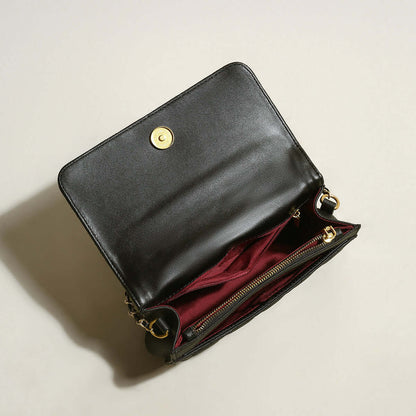 Black Quilted Bag with Golden Cylinder Chain Straps-2