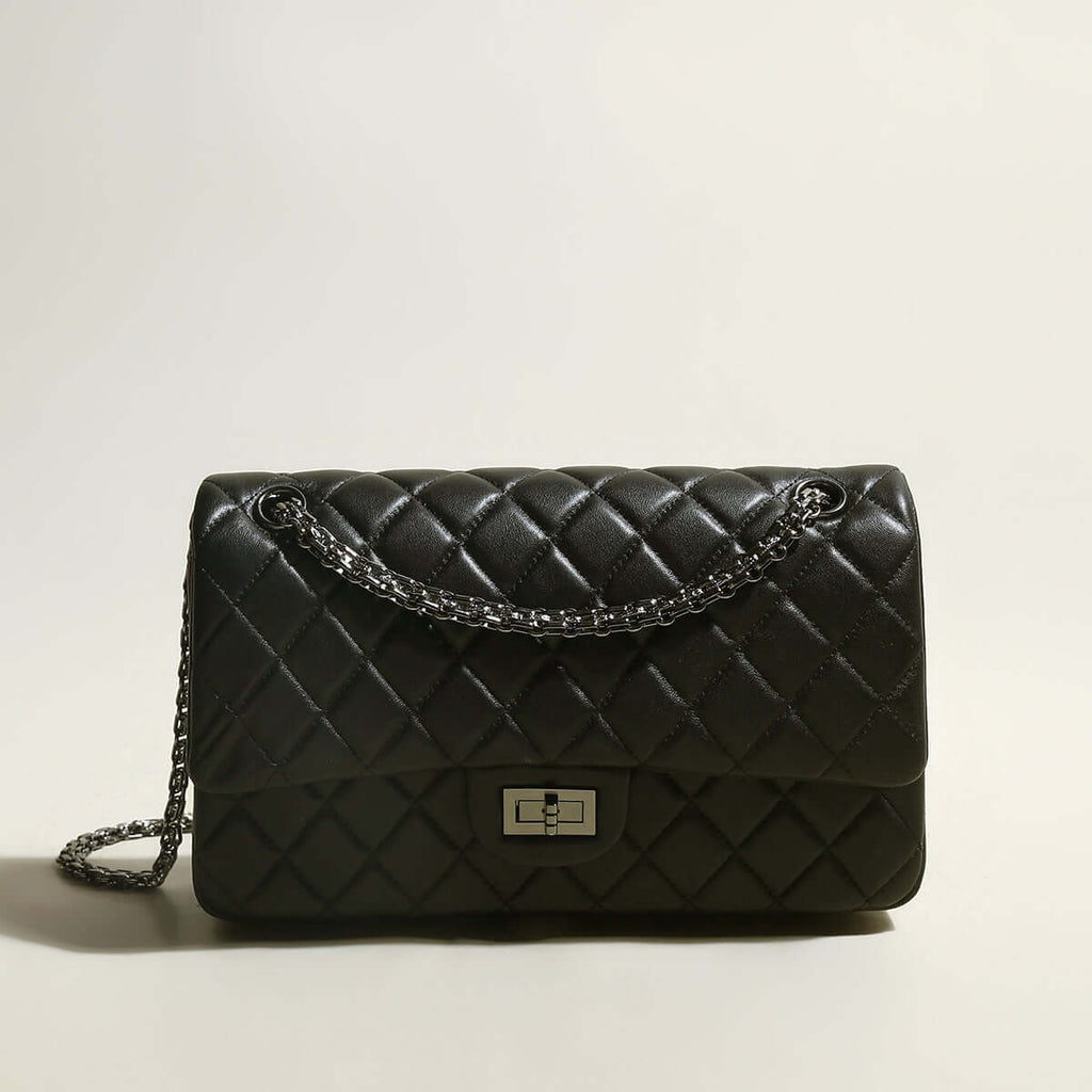 Black Quilted Bag with Metallic Chain Straps-0