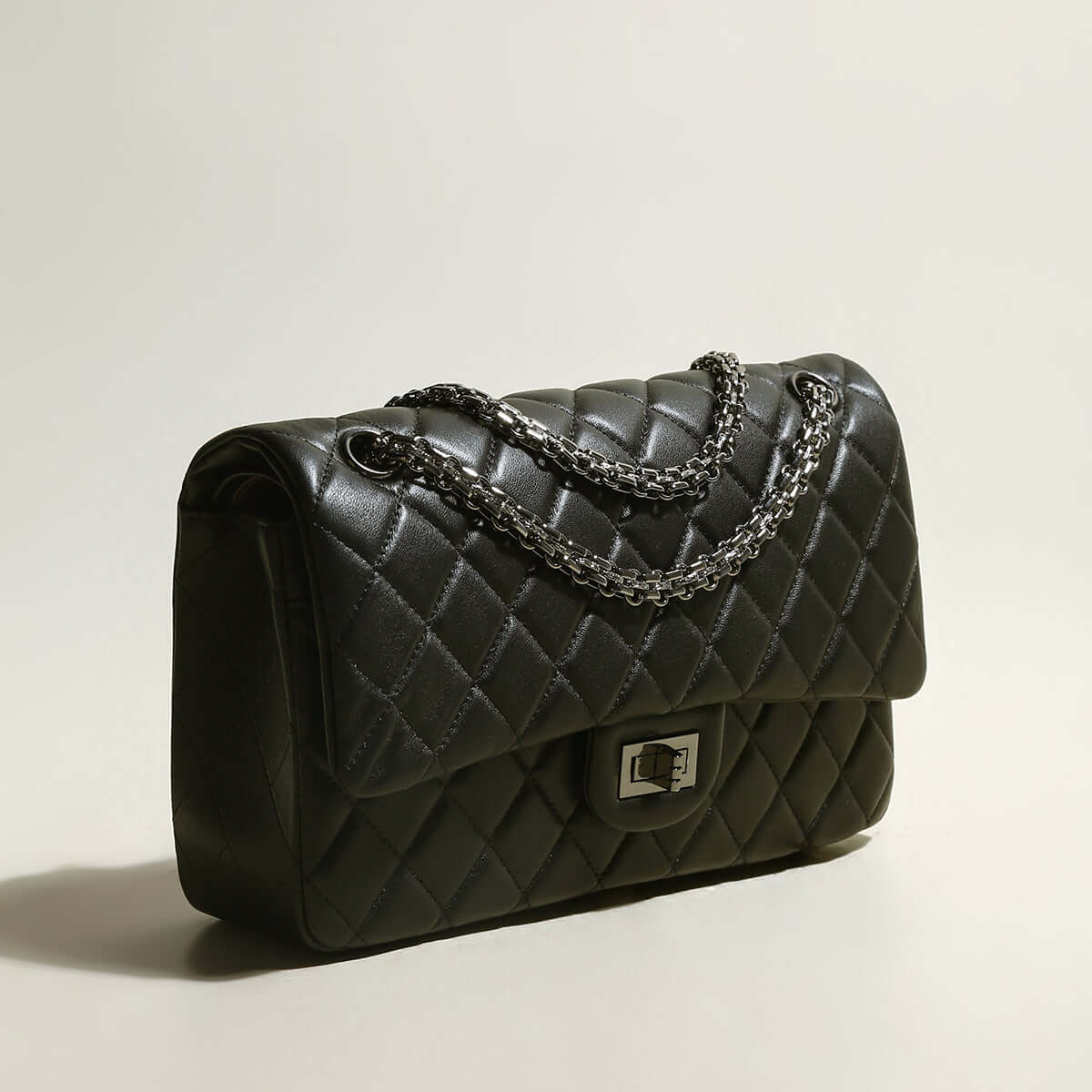 Black Quilted Bag with Metallic Chain Straps-1