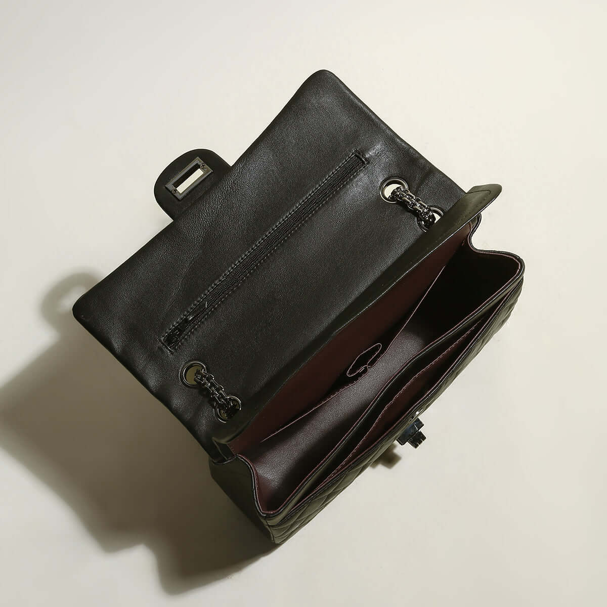 Black Quilted Bag with Metallic Chain Straps-2