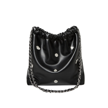 Black Rivet Studded Leather Tote Bag-0