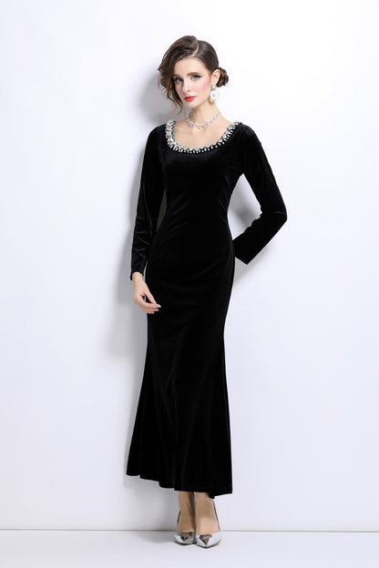 Black Velvet Vintage Fishtail Dress-1