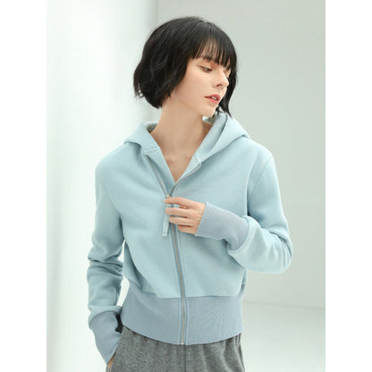 Blue Cropped Zip Through Hoodie-0