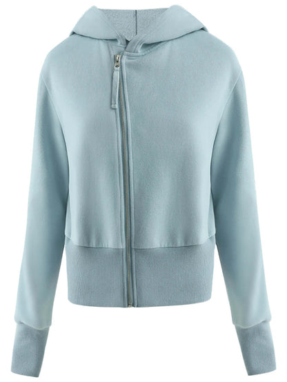 Blue Cropped Zip Through Hoodie-3