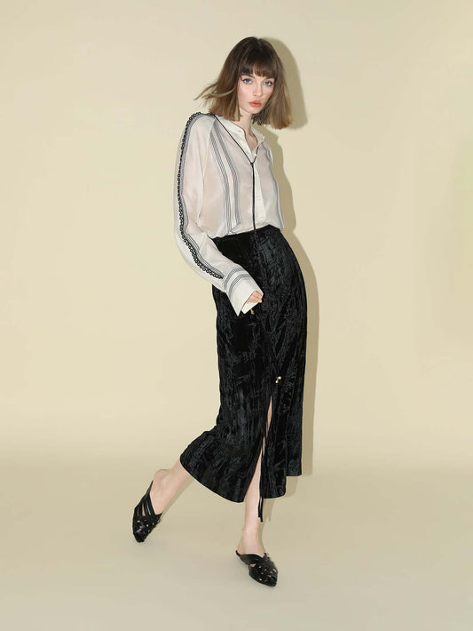 Bohemian White Lace Panel Striped Shirt-1