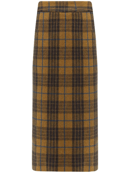 British-Style Brown Plaid Midi Skirt-3