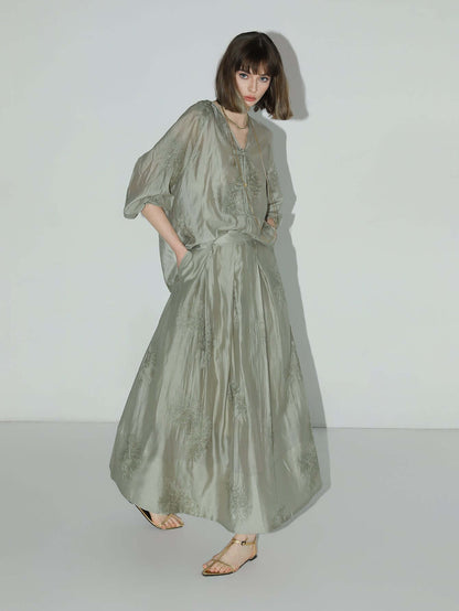 Brocade Button Embroidered Mint Green Kaftan Dress-2