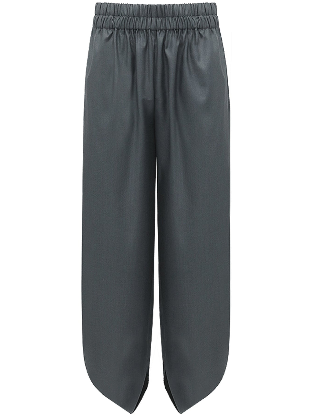 Charcoal Wide Leg Side Slit Satin Balloon Pants-3