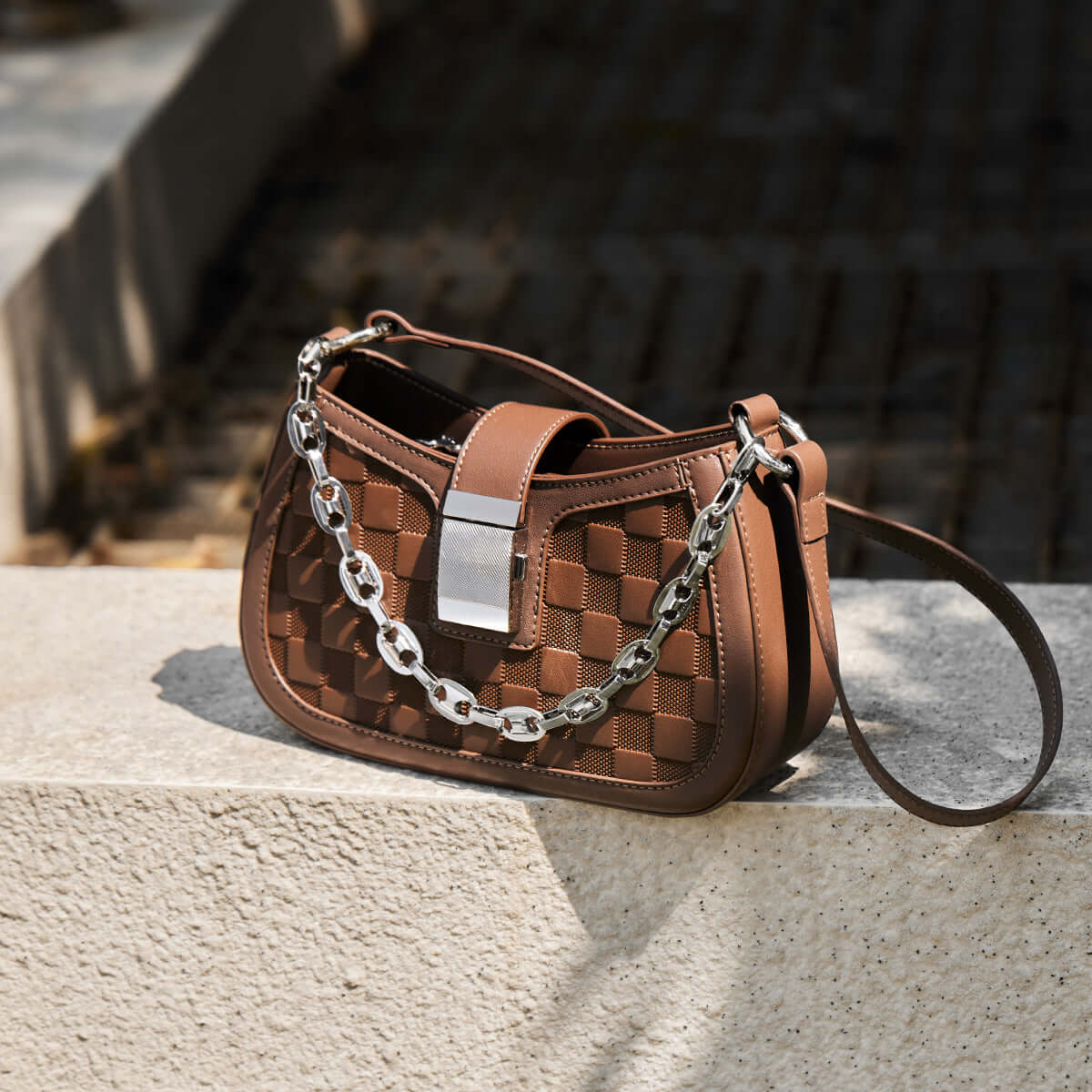 Christina Woven Leather Chained Shoulder Bag-4