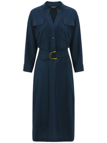 Classic Belted Navy Shirt Dress-3