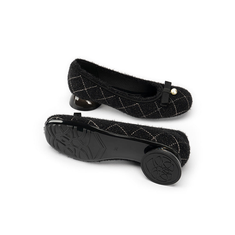 Classic Bow Tweed Quilted Block Heels-2