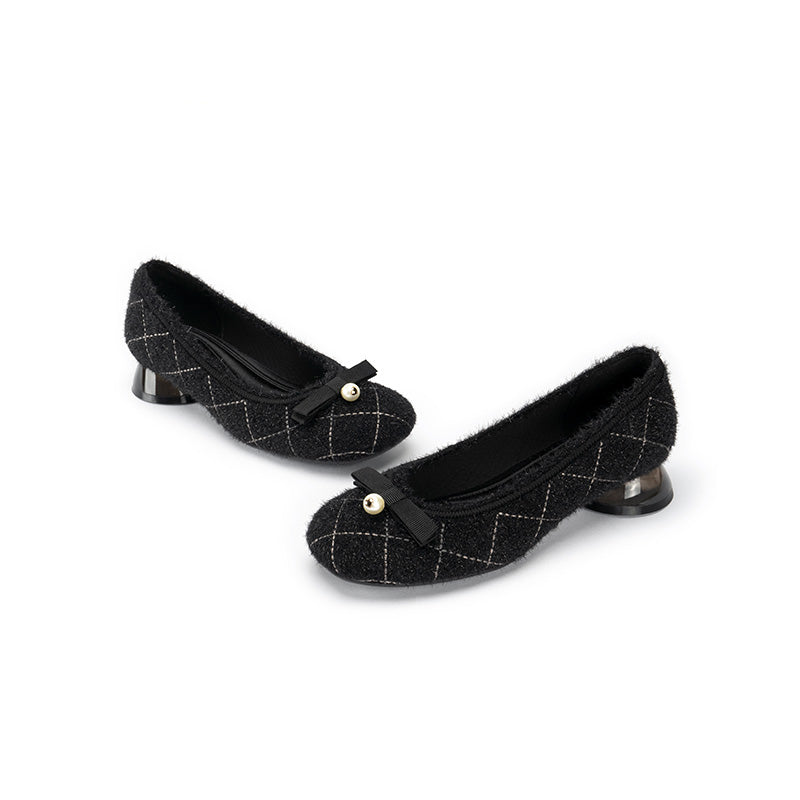 Classic Bow Tweed Quilted Block Heels-4