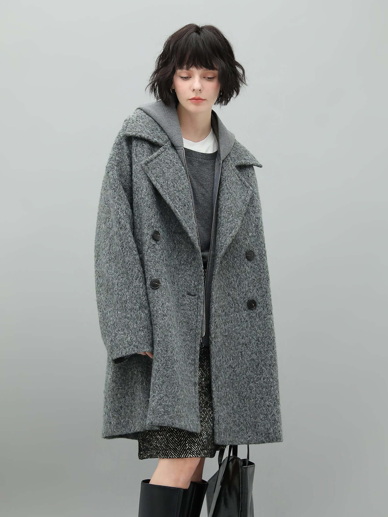 Classic Double-Breasted Napoleonic Grey Trench Coat-2