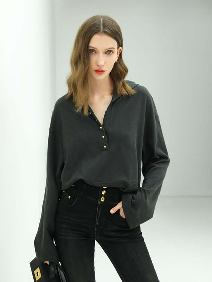 Classic Hooded Sweater with Gold Buttons-4