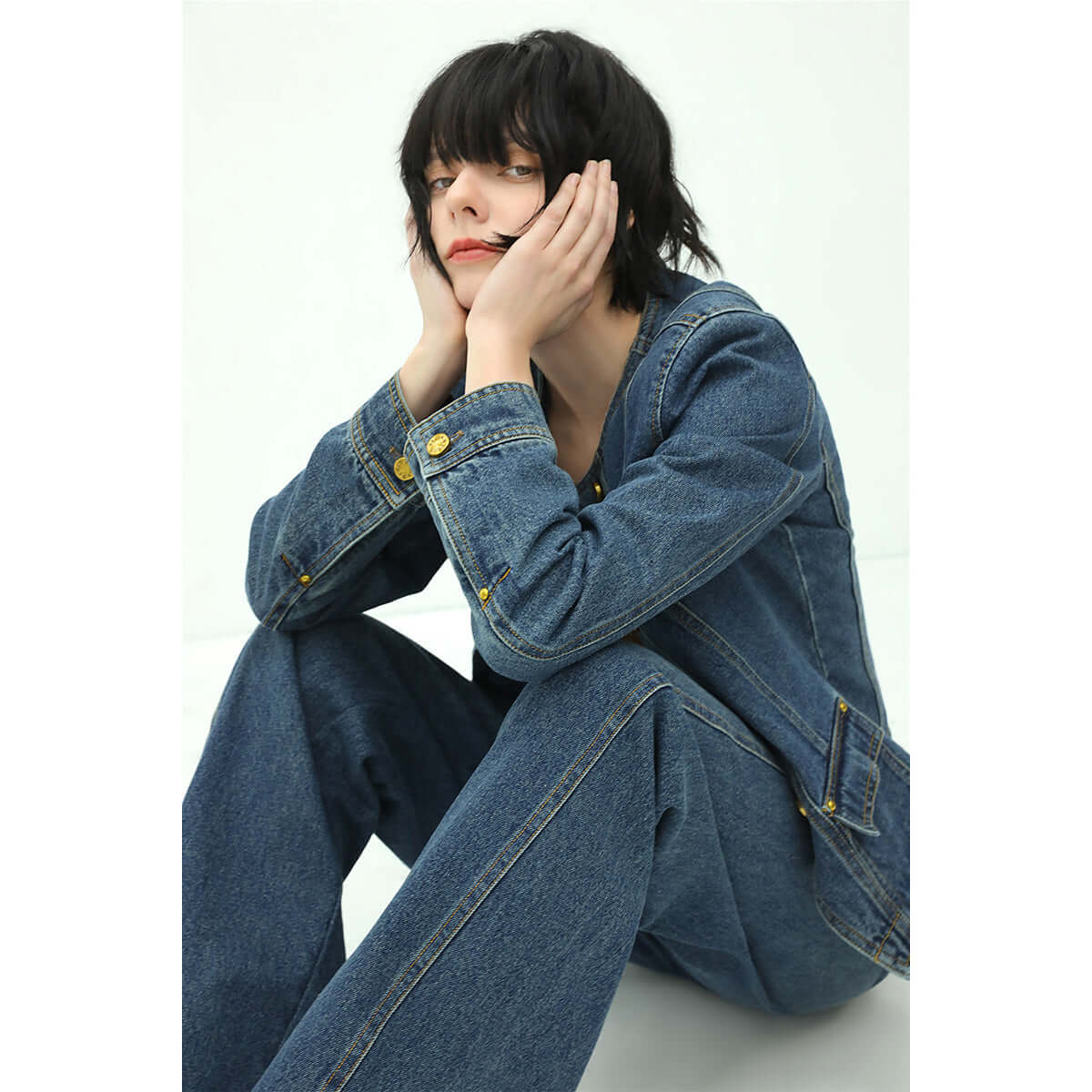 Collarless Blue Denim Jacket-1