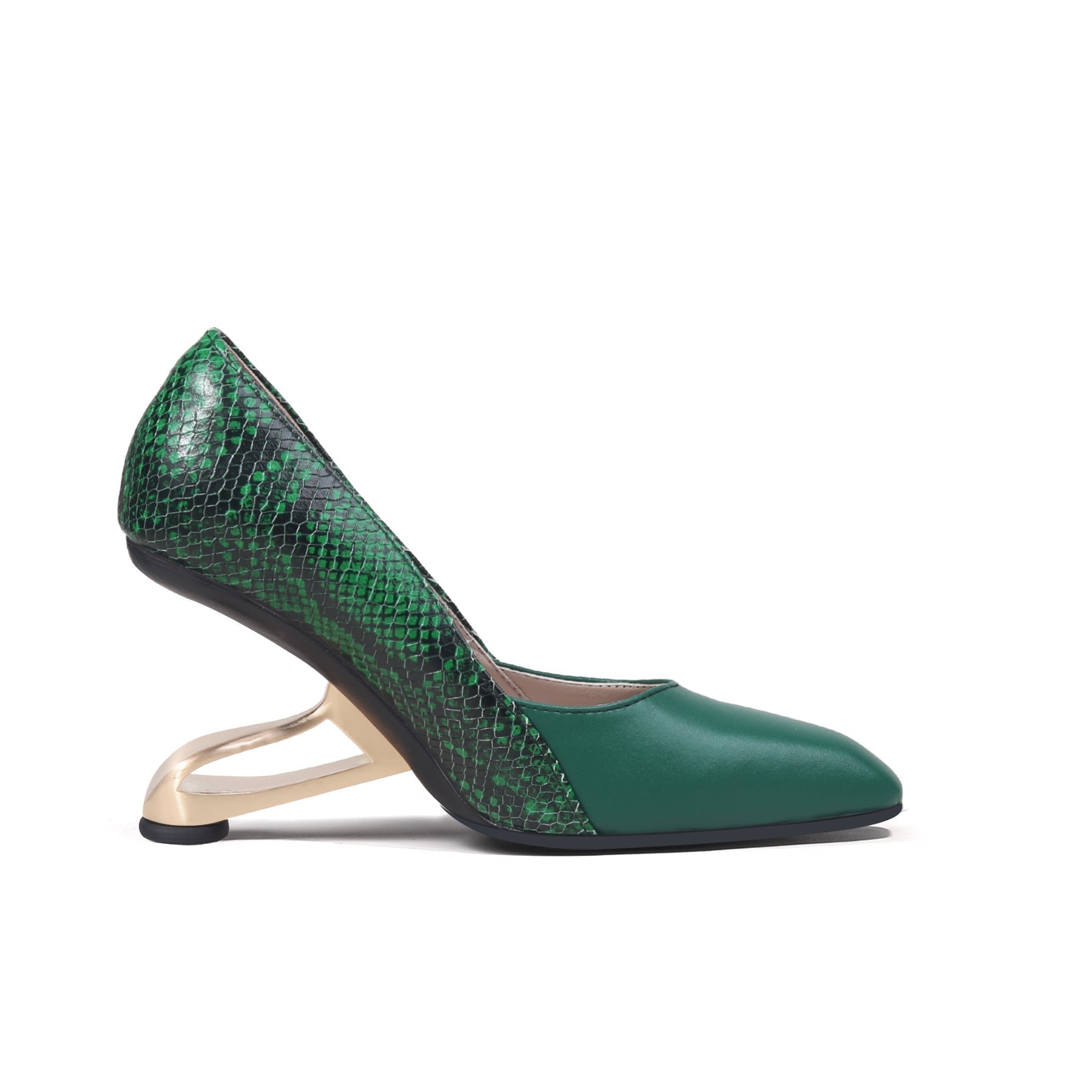 Color Block Faux Snake Skin Pumps-2
