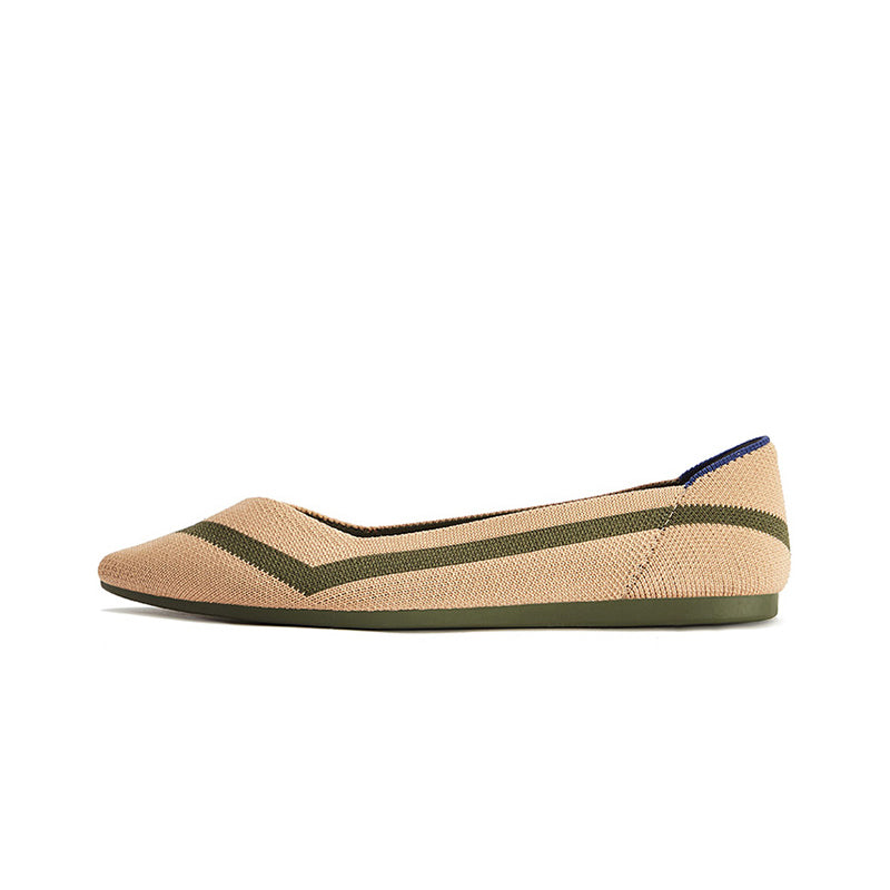 Comfortable Woven Striped Pointed Toe Flats-0